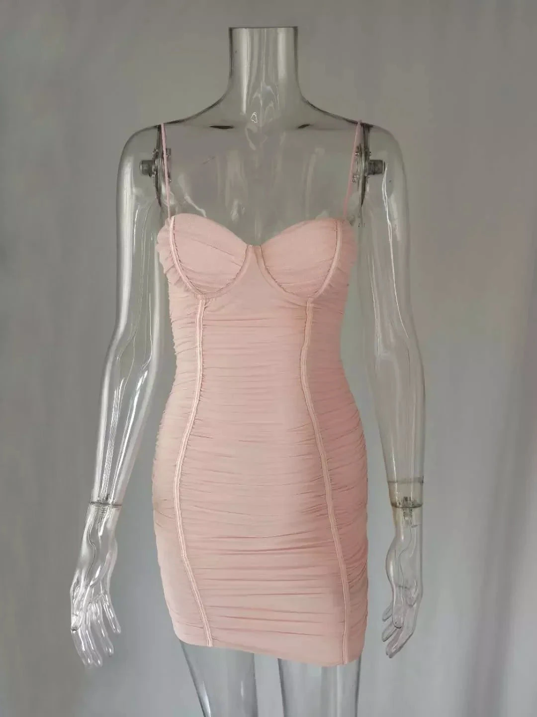 Ladies Summer Clothing Dress Sexy Shoulder Strap Skinny Club Party New Pink Dress Casual Dress Mini Homecoming Dress (ZD12451)