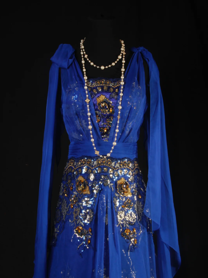 Chic Royal Blue Chiffon Sequin Beaded Mermaid Long Party Dress Birthday Dress - View 2 | VelvetHem