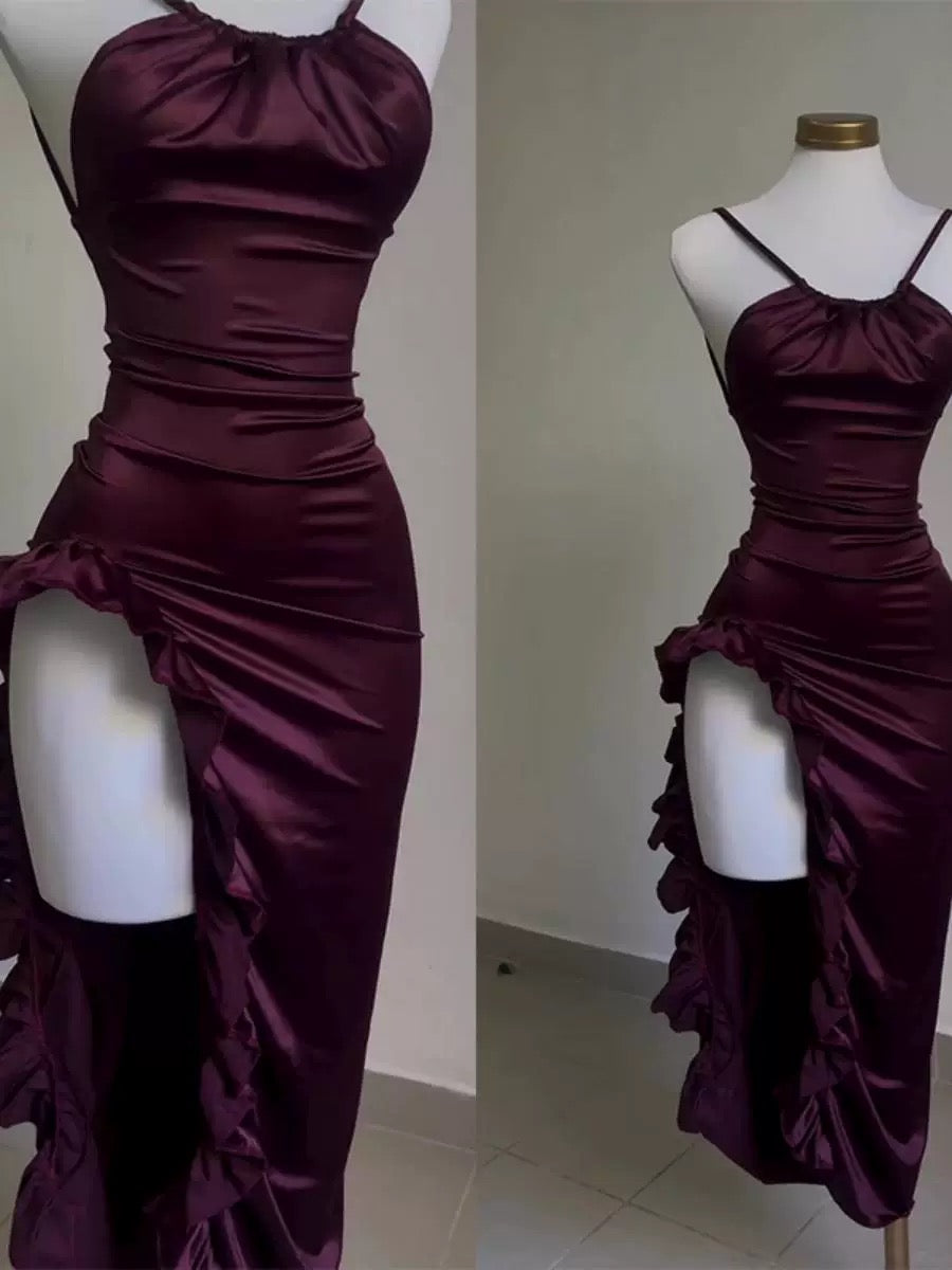 Vintage High Low Halter Burgundy Birthday Outfits Homecoming Dress