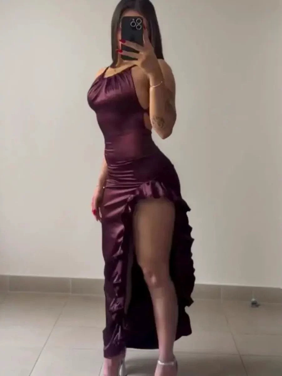 Vintage High Low Halter Burgundy Birthday Outfits Homecoming Dress