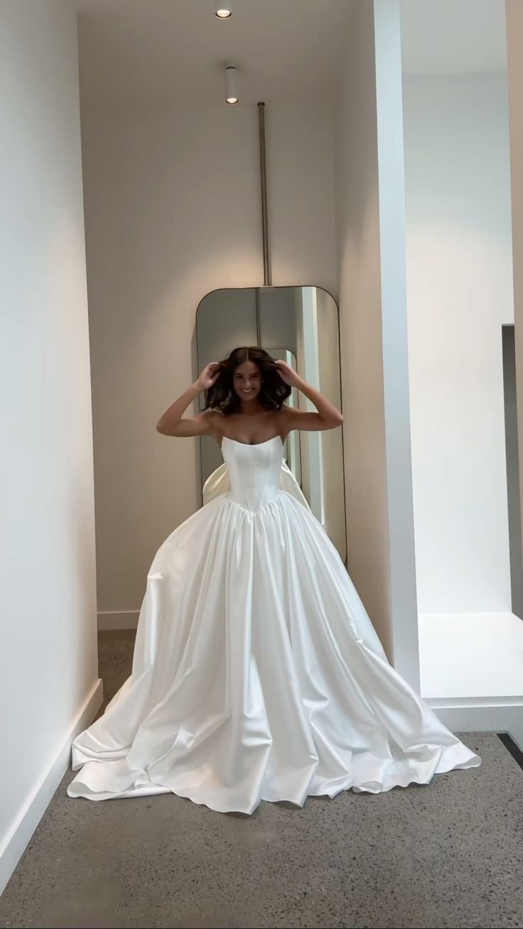Elegant White Satin A-Line Wedding Dress,Formal Prom Dress - View 2 | VelvetHem