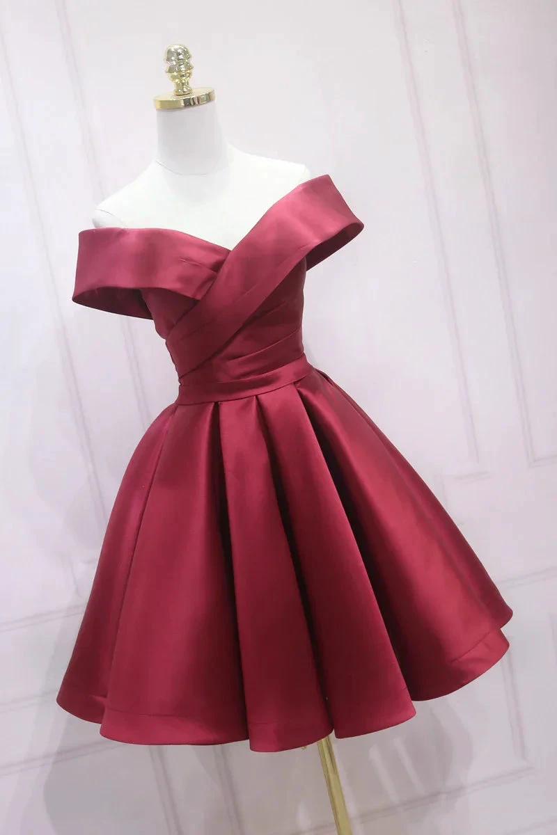 Off the shoulder burgundy homecoming dress s02 by simplepromdress