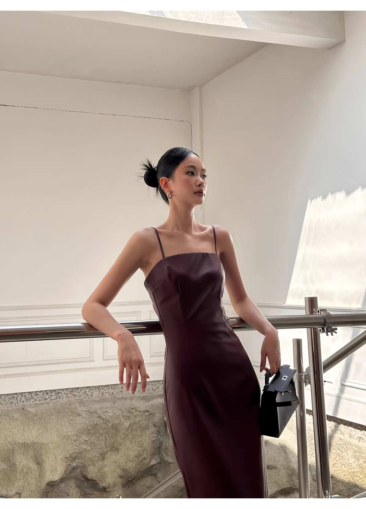 Fashion Spaghetti Straps Burgundy Sheath Long Party Dress Birthday Evening Dress - View 4 | VelvetHem