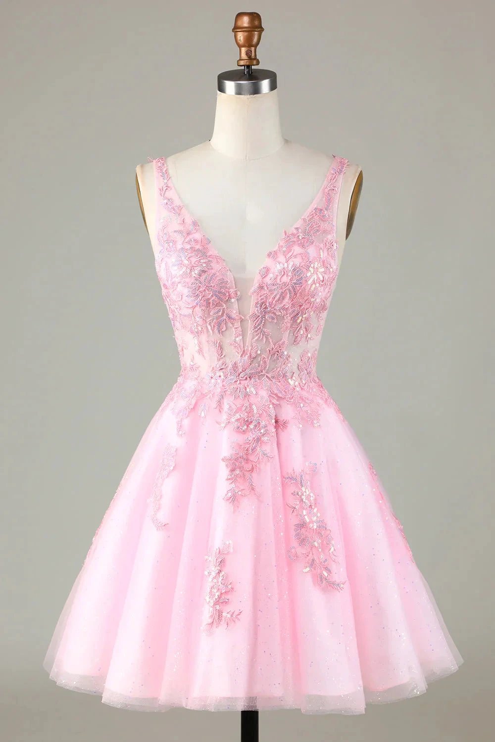 Cute Pink Glitter Sequin Short Backless Homecoming Dress with Appliques by WEDTREND