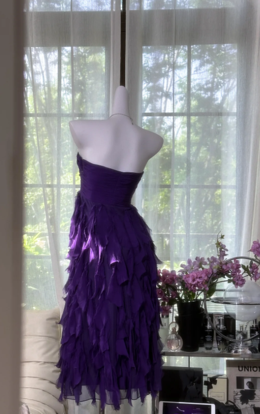 BeautifuL Sweetheart Neck Purple Chiffon Layered Long Prom Dress Formal Evening Dress