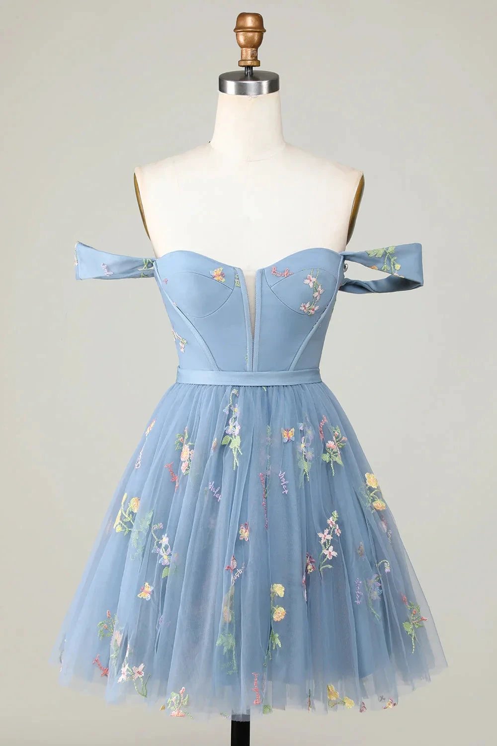 Cute Grey Blue A Line Sweetheart Short Homecoming Dress with Embroidery by WEDTREND