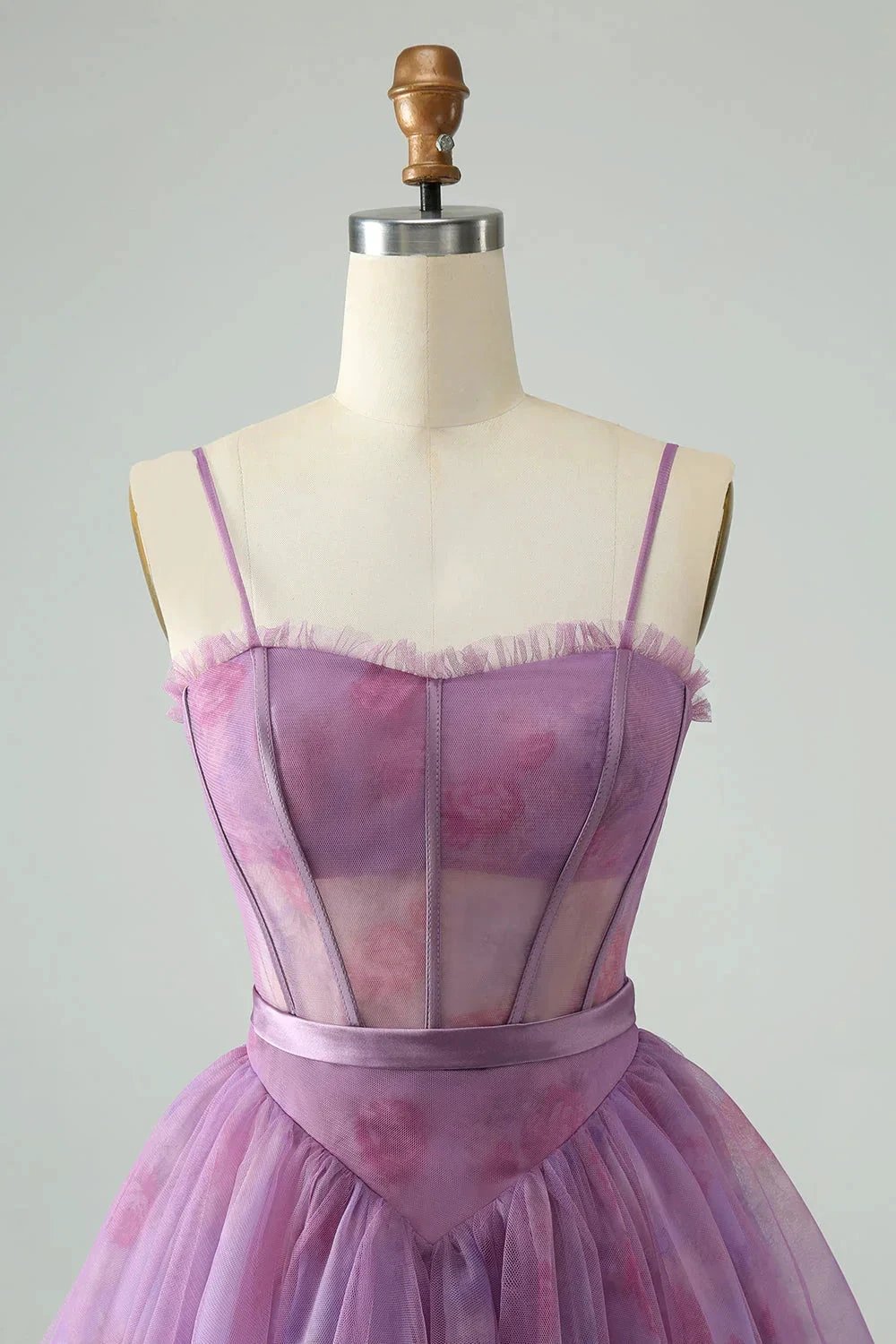 Cute Purple A Line Spaghetti Straps Print Corset Short Homecoming Dress (ZD11439)