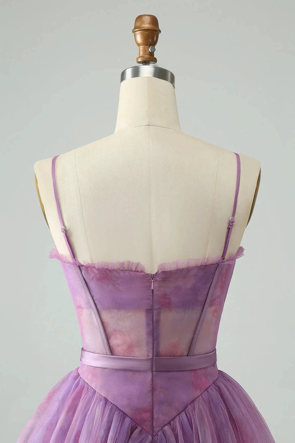 Cute Purple A Line Spaghetti Straps Print Corset Short Homecoming Dress (ZD11439)
