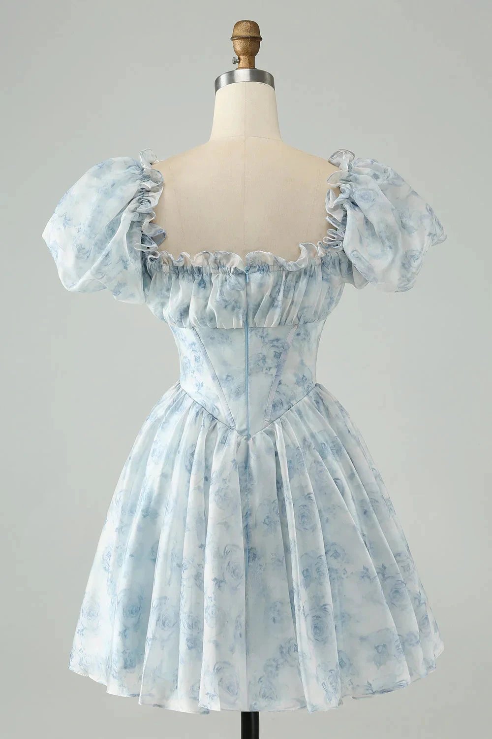 Cute Light Green A Line Square Neck Floral Short Homecoming Dress with Ruffles (ZD11452)