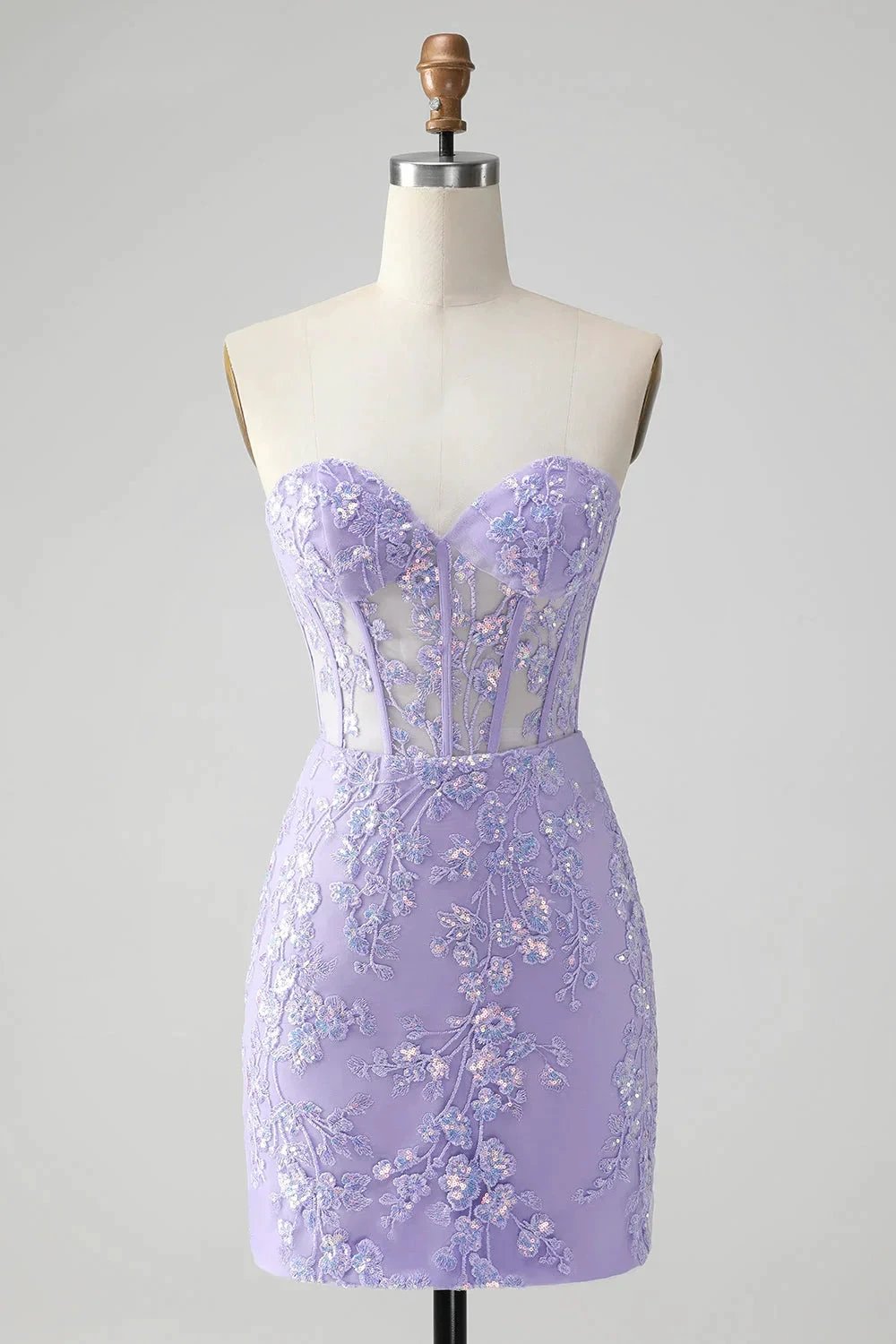 Classy Lilac Bodycon Sweetheart Corset Short Homecoming Dress with Sequins (ZD11496) - VelvetHem