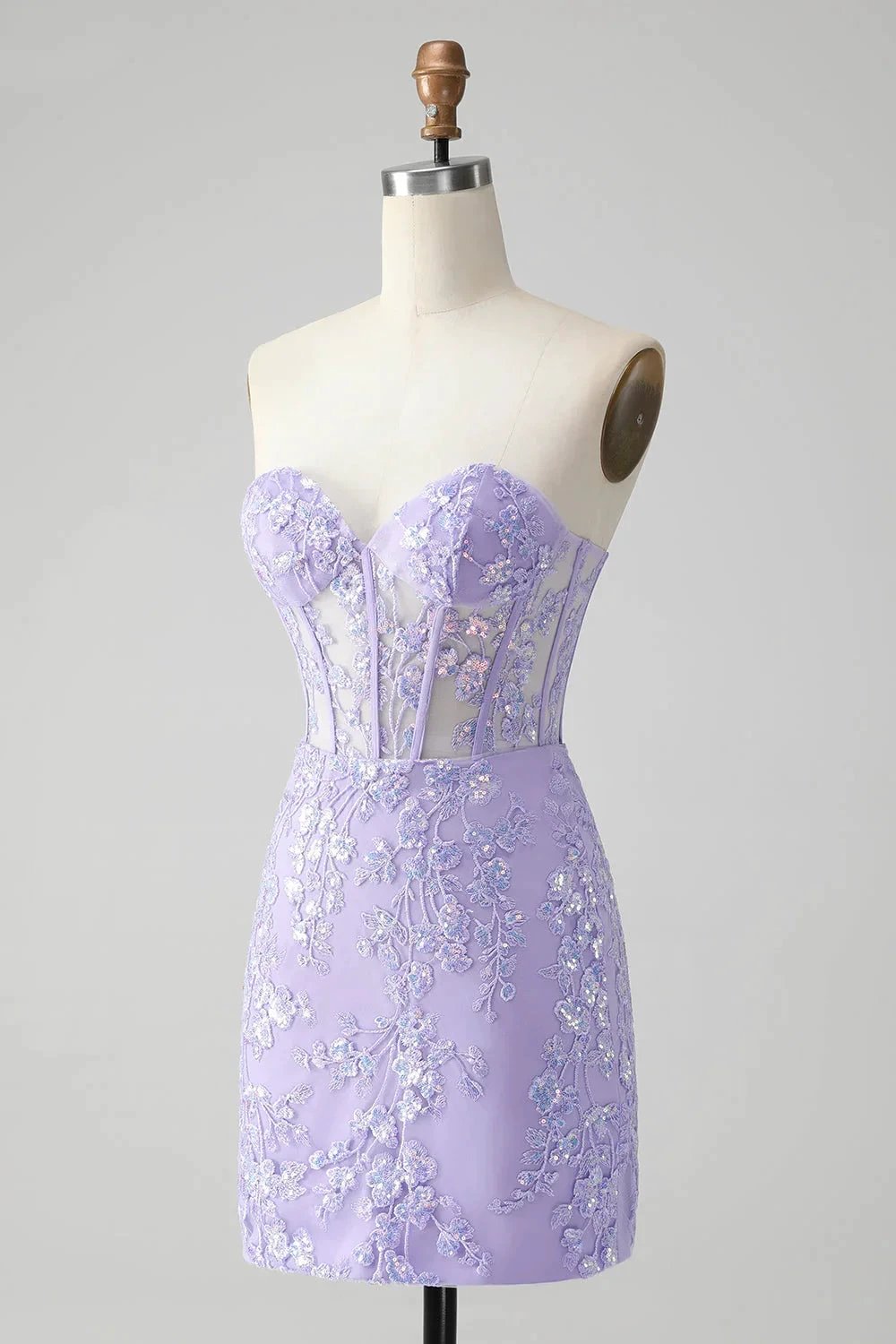 Classy Lilac Bodycon Sweetheart Corset Short Homecoming Dress with Sequins (ZD11496)