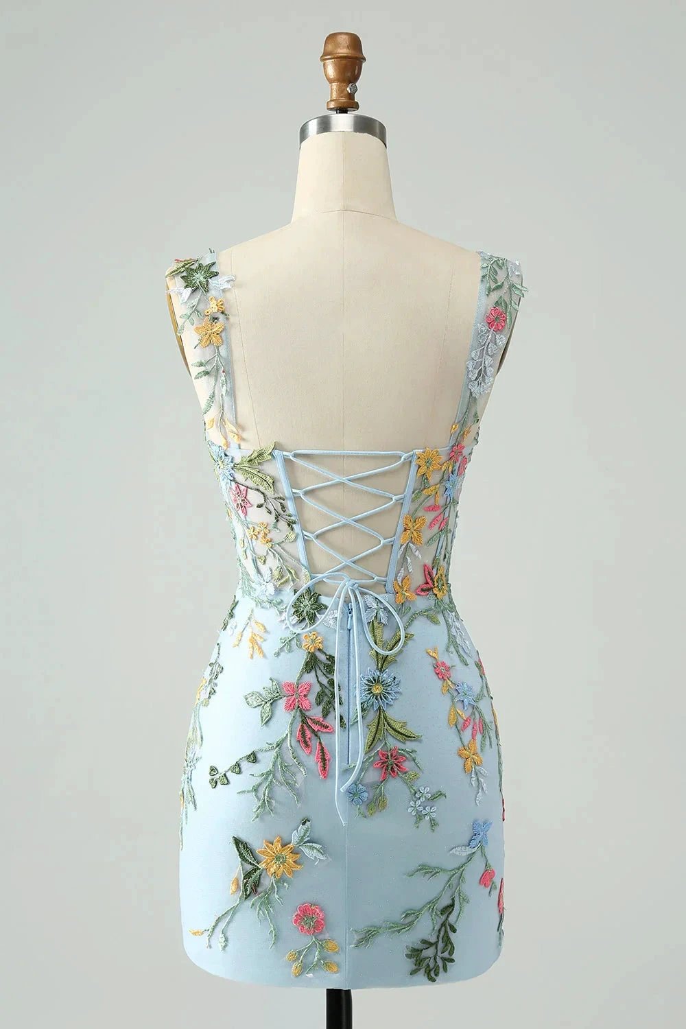 Blue Flower Mermaid Off The Shoulder Corset Short Homecoming Dress with Embroidery (ZD11550)