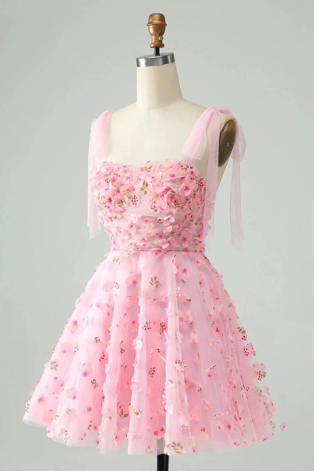 Cute Pink A Line Pearls Corset Short Homecoming Dress with Appliques Flower (ZD11446)