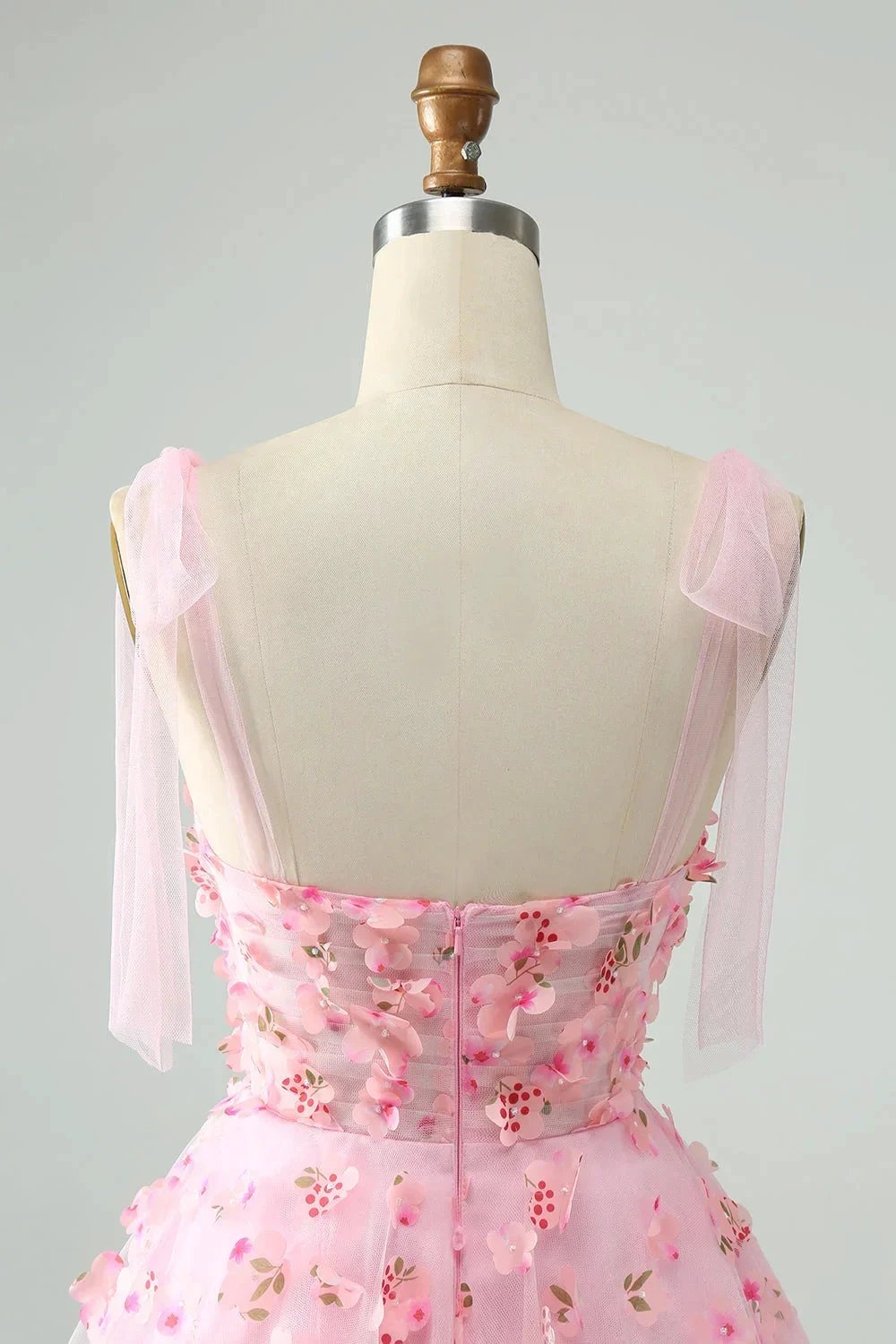 Cute Pink A Line Pearls Corset Short Homecoming Dress with Appliques Flower (ZD11446)