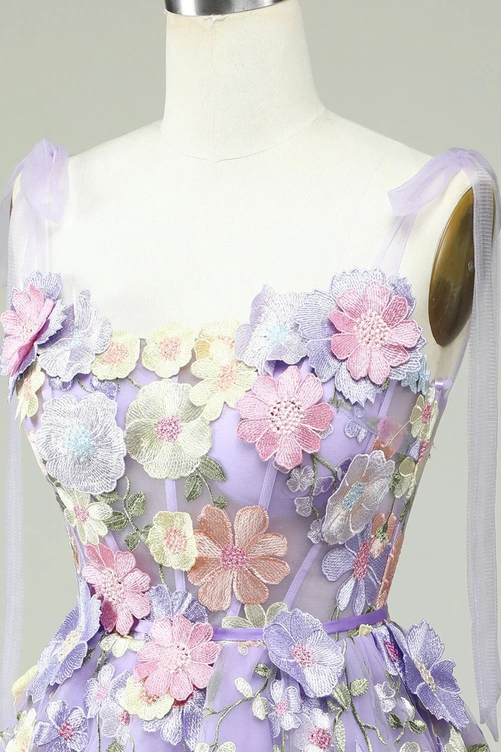 Blue A Line Spaghetti Straps Corset Homecoming Dress with 3D Flowers (ZD11554)