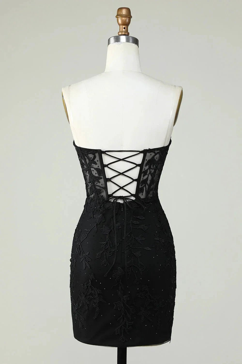 Bodycon Black Sweetheart Corset Short Homecoming Dress with Appliques (ZD11542)