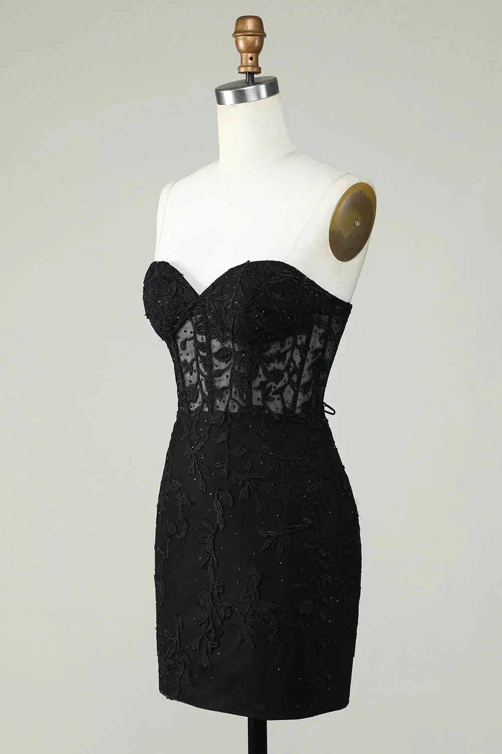 Bodycon Black Sweetheart Corset Short Homecoming Dress with Appliques (ZD11542)