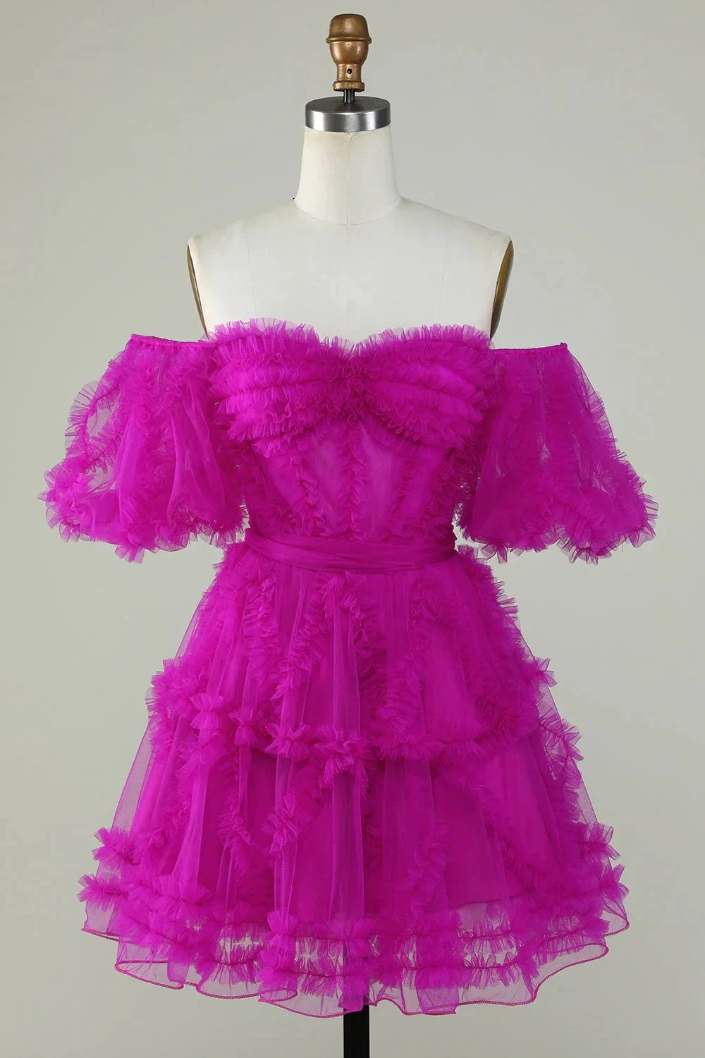 Cute Blush A line Tulle Off The Shoulder Short Homecoming Dress by WEDTREND