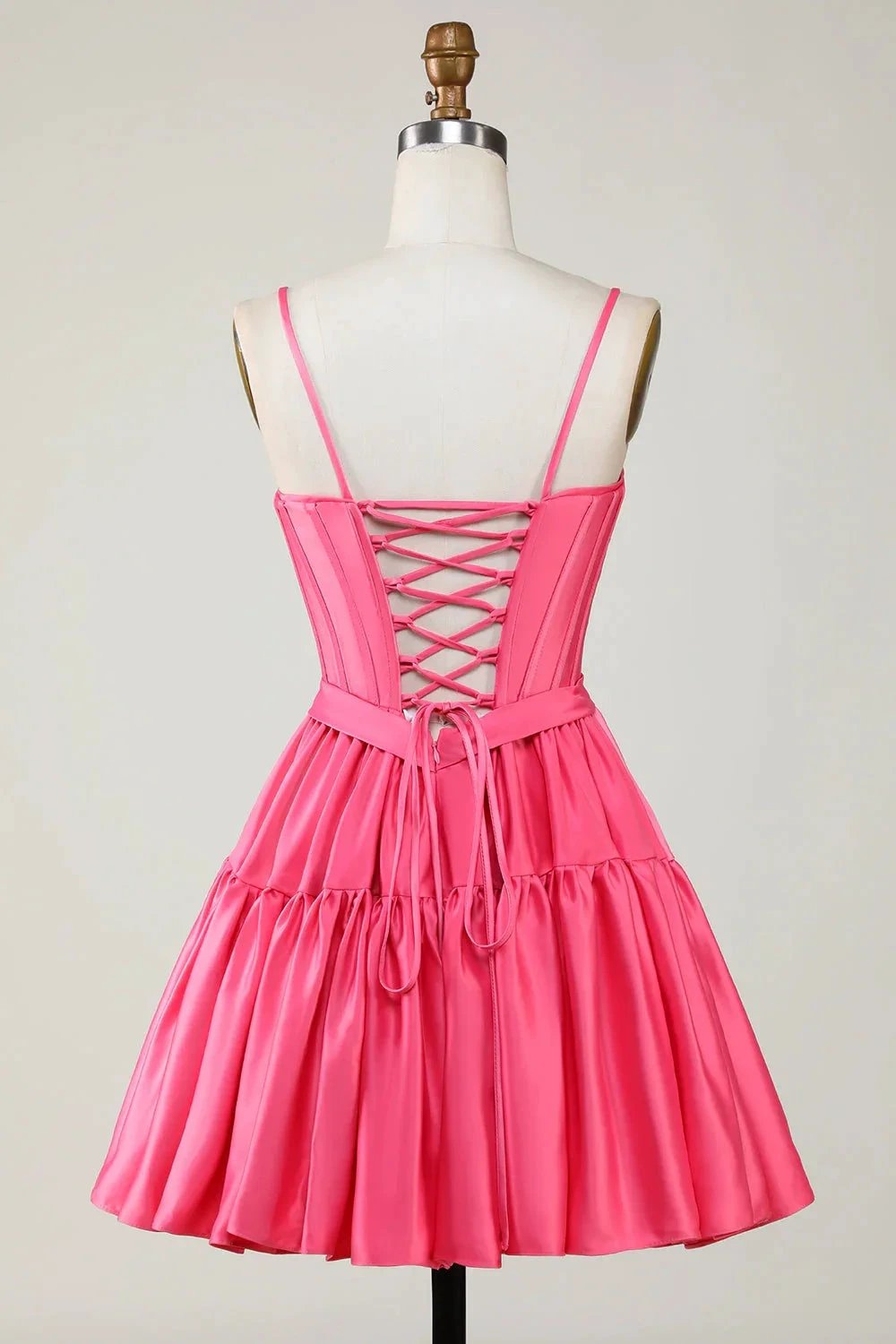 Cute Fuchsia A Line Spaghetti Straps Corset Ruffle Homecoming Dress with Bows (ZD11469)
