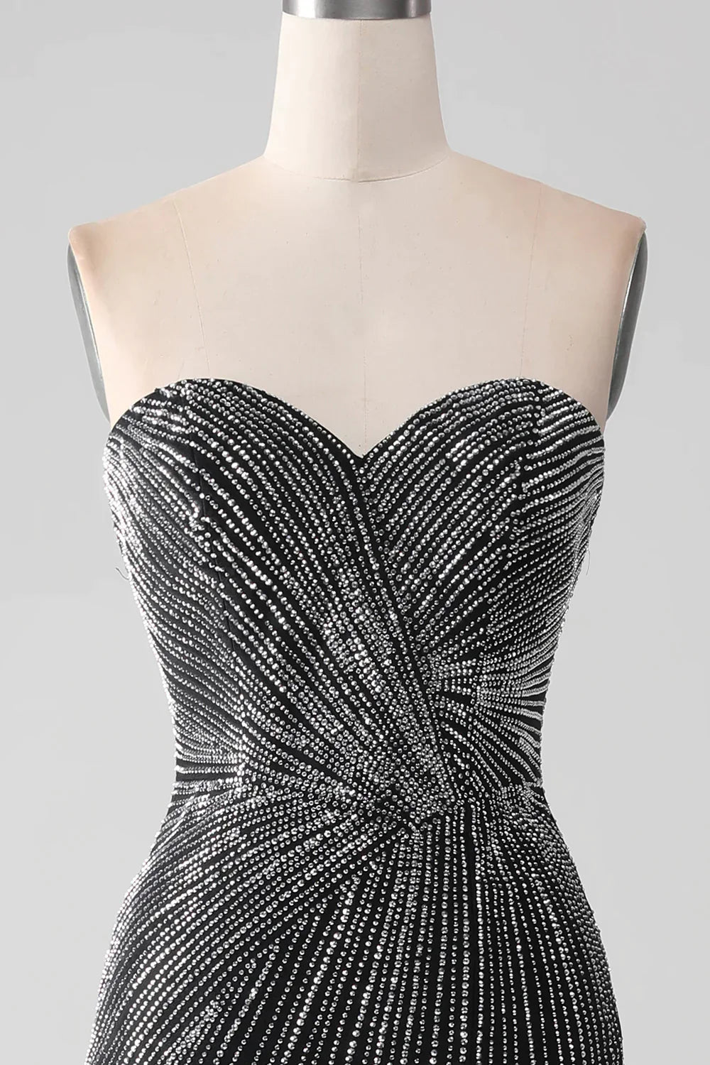 Sparkly Beaded Sweetheart Long Black Mermaid Prom Dress With Split