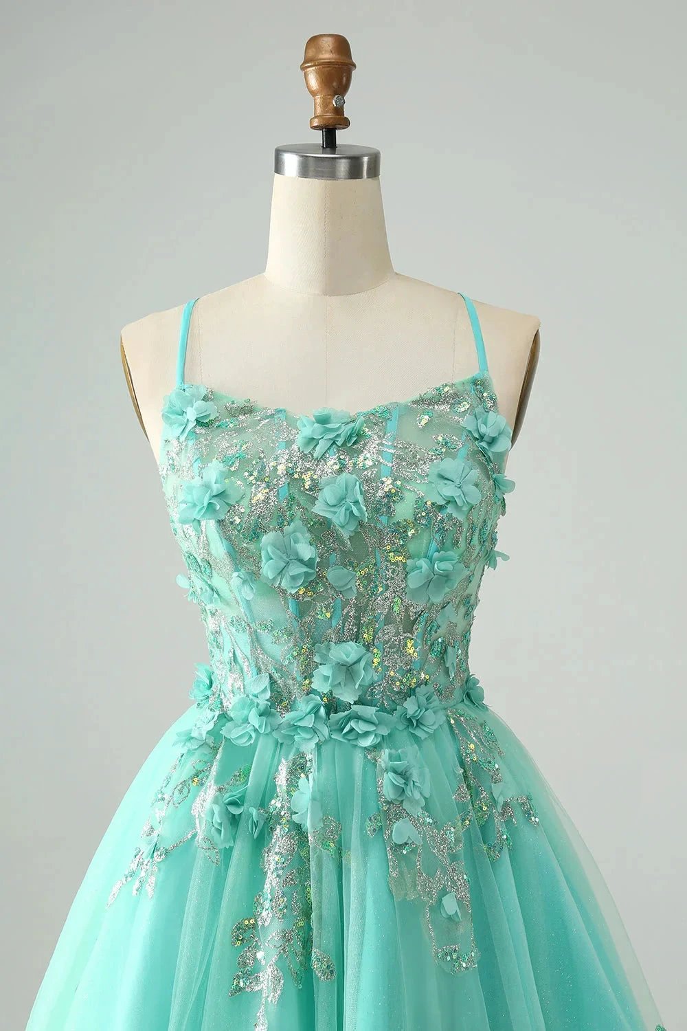 Cute Green A Line Spaghetti Straps Corset Short Homecoming Dress with Appliques (ZD11464)