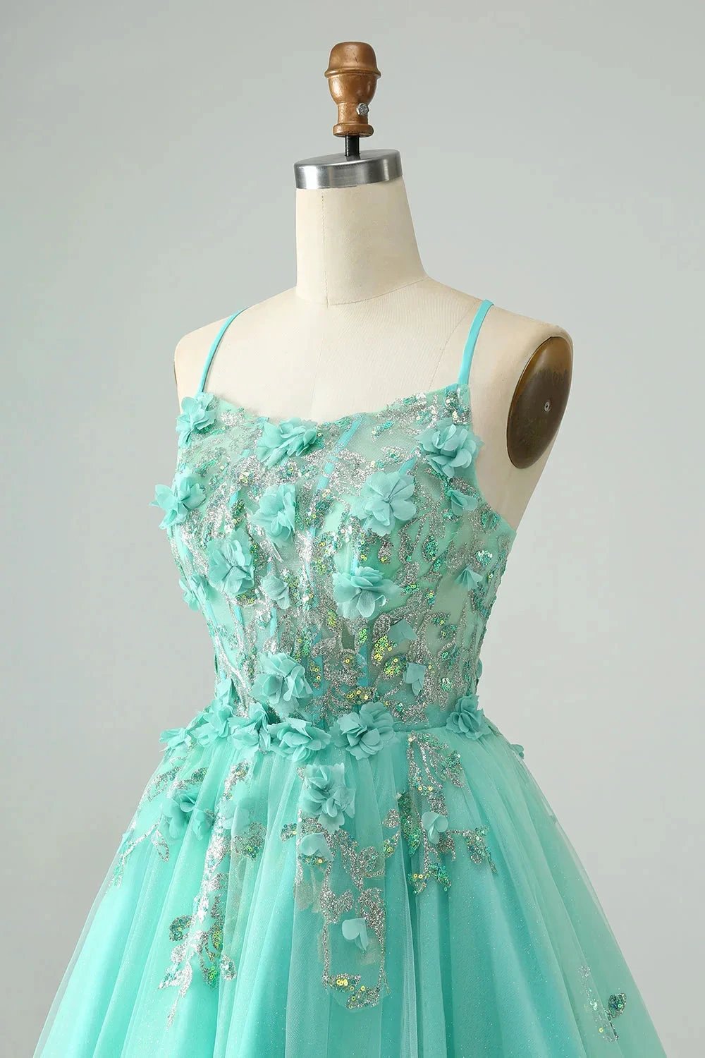 Cute Green A Line Spaghetti Straps Corset Short Homecoming Dress with Appliques (ZD11464)