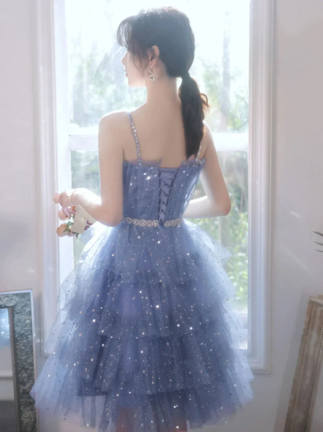 Short Puffy Blue Prom Dress Tulle Short Blue Puffy Homecoming Dress (ZD11948)