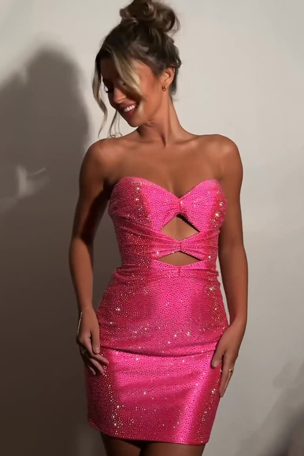 Yellow Cut Out Tight Homecoming Dresses Beaded Short Cocktail Dresses