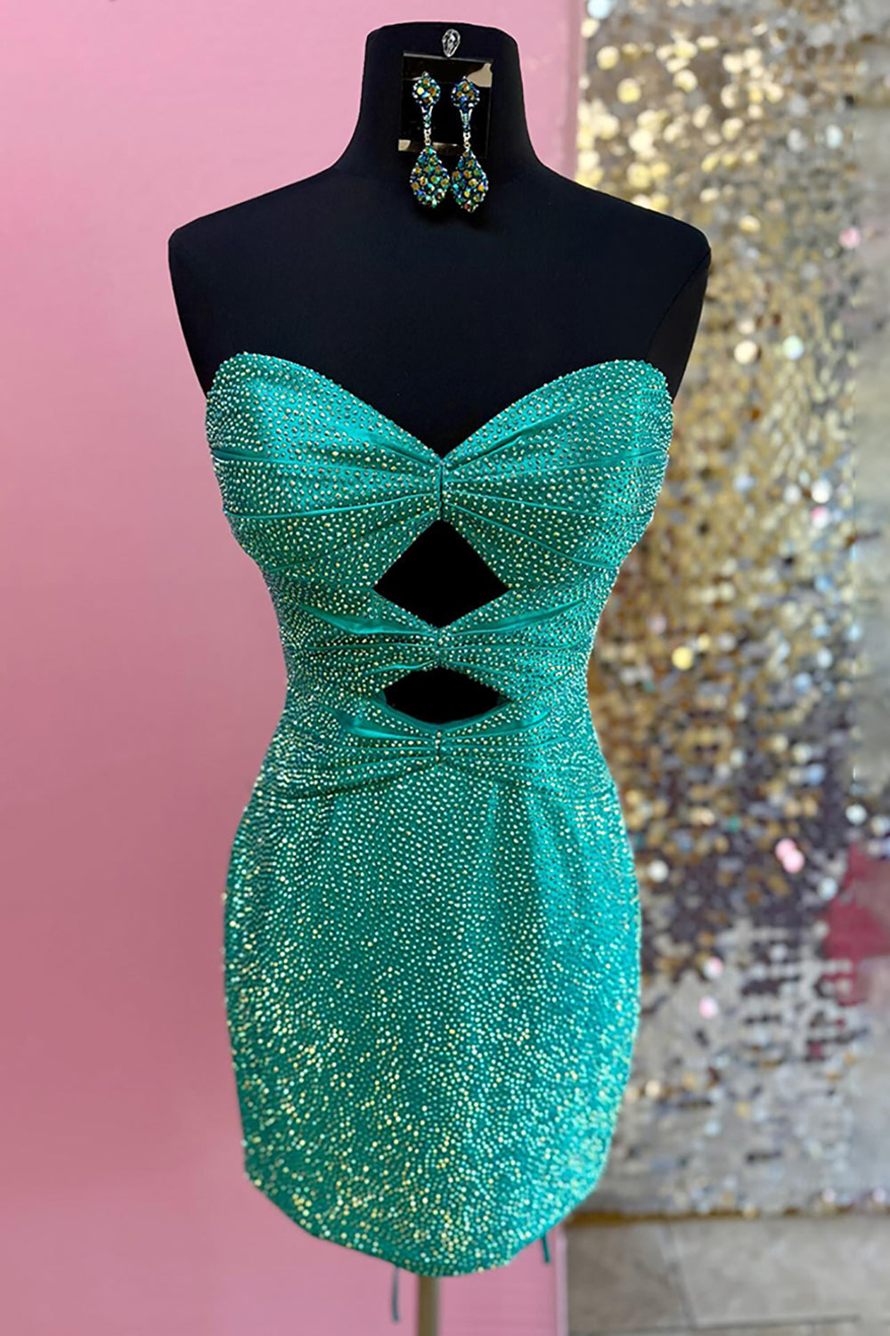 Yellow Cut Out Tight Homecoming Dresses Beaded Short Cocktail Dresses