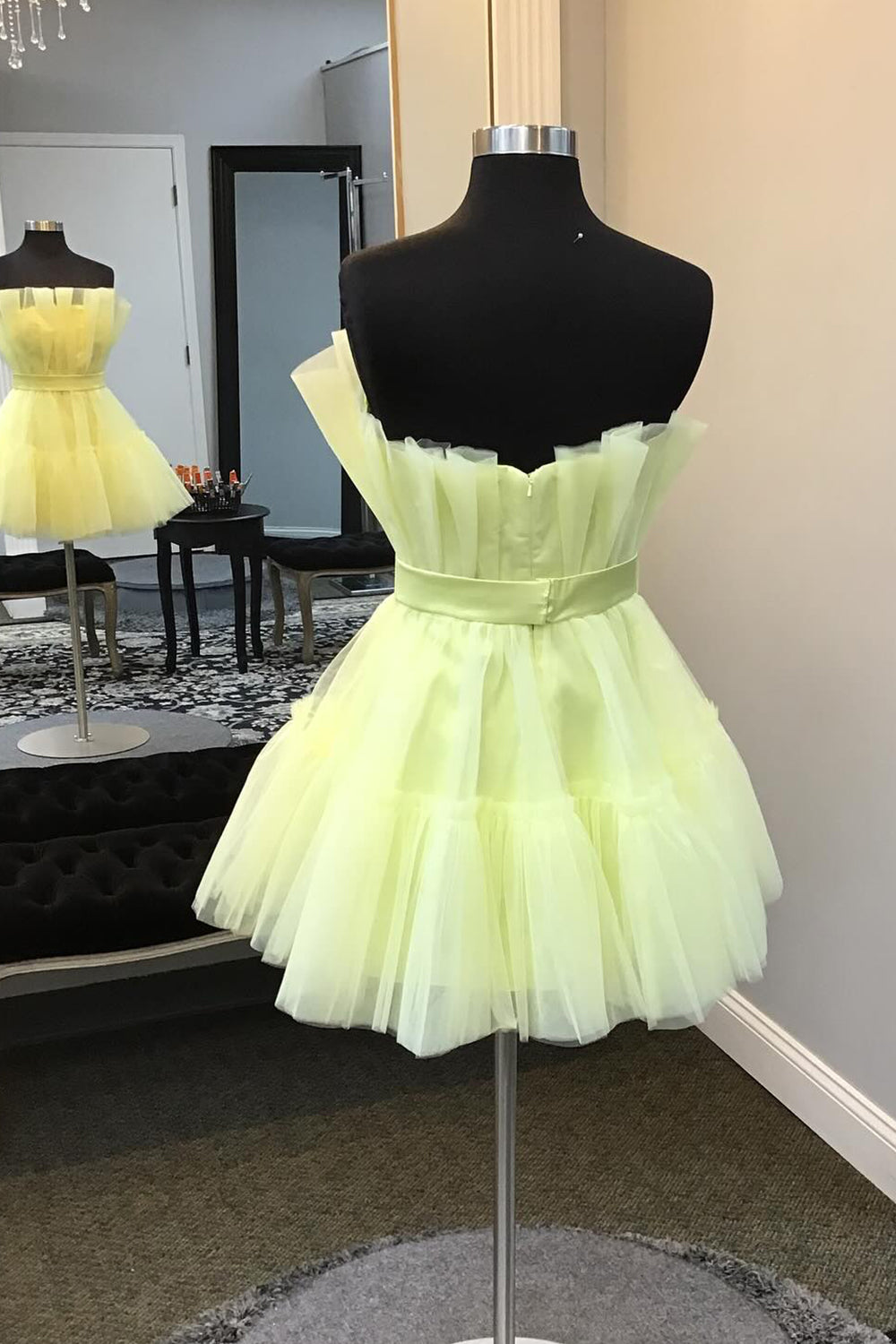 Ruched A Line Homecoming Dresses Ruffled Strapless Short Cocktail Dresses