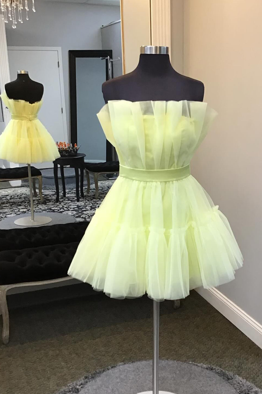 Ruched A Line Homecoming Dresses Ruffled Strapless Short Cocktail Dresses