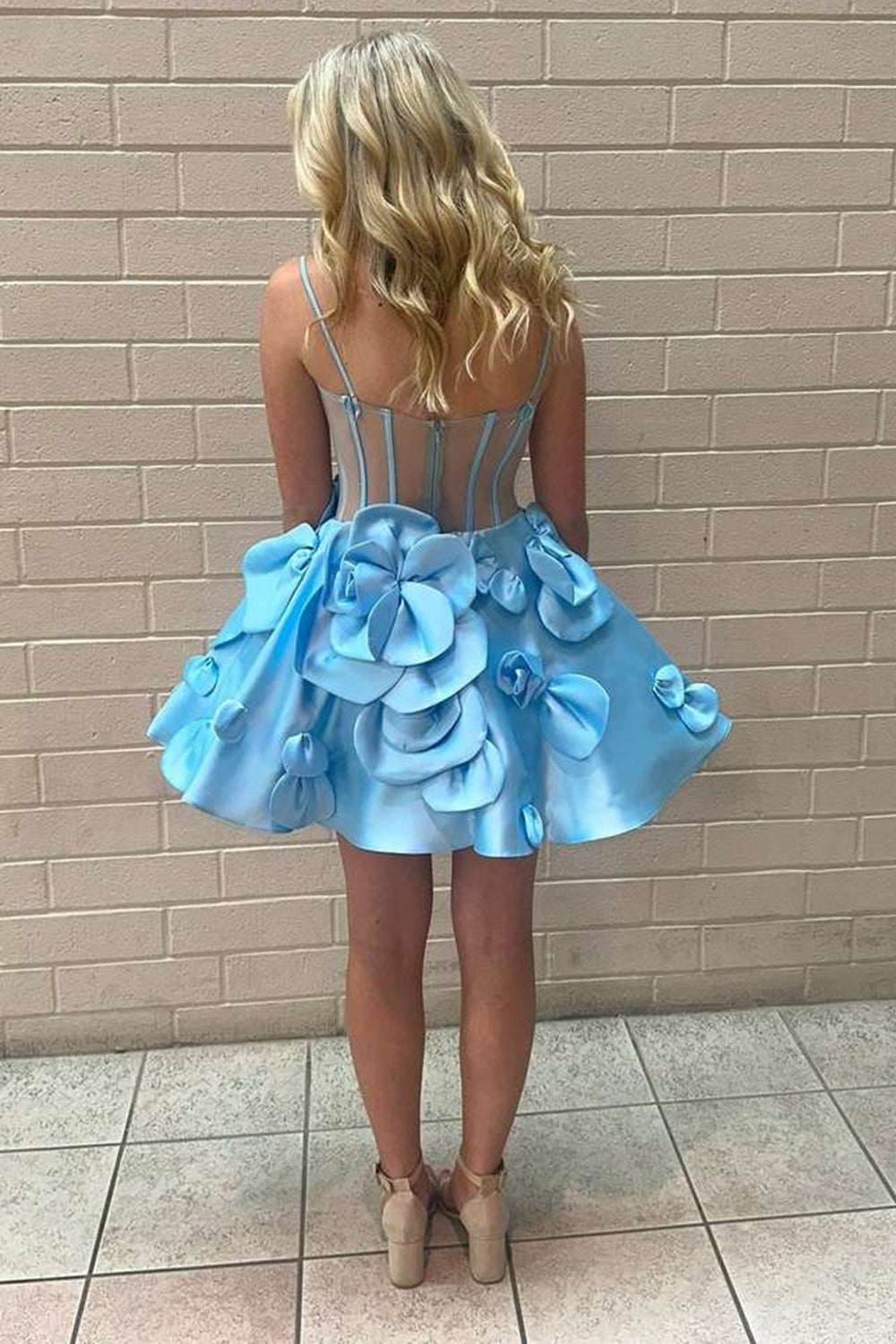 Yellow Homecoming Dresses Corset A Line Short Cocktail Dresses With 3D Flowers