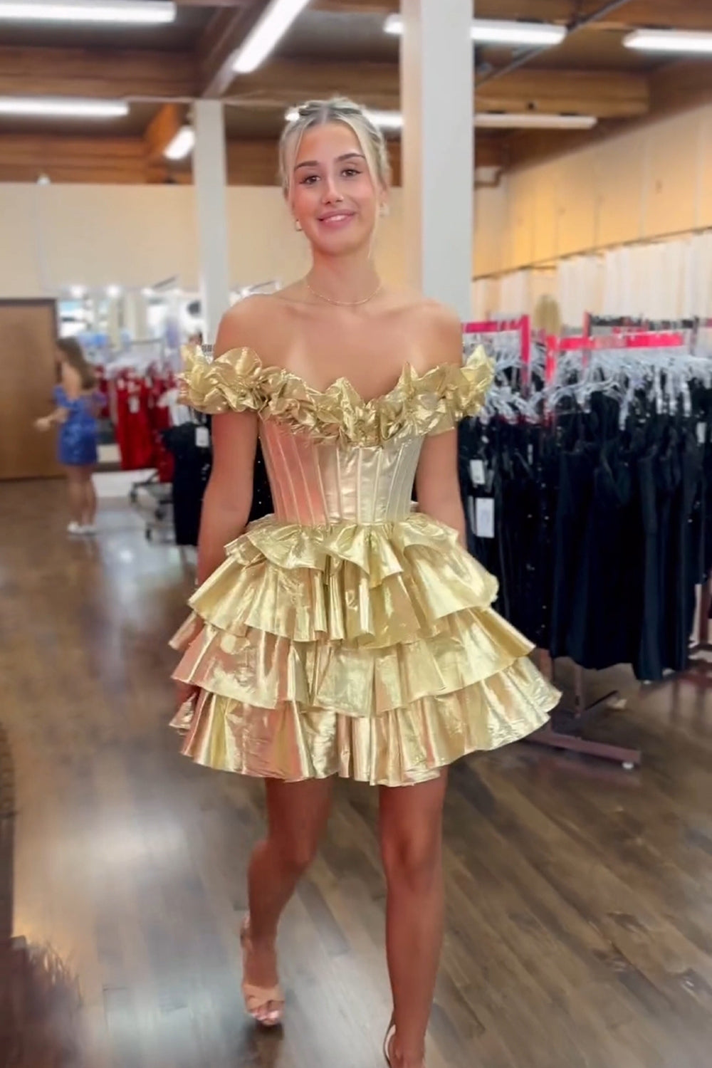 Yellow Homecoming Dresses Off The Shoulder Corset Short Cocktail Dresses With Ruffles