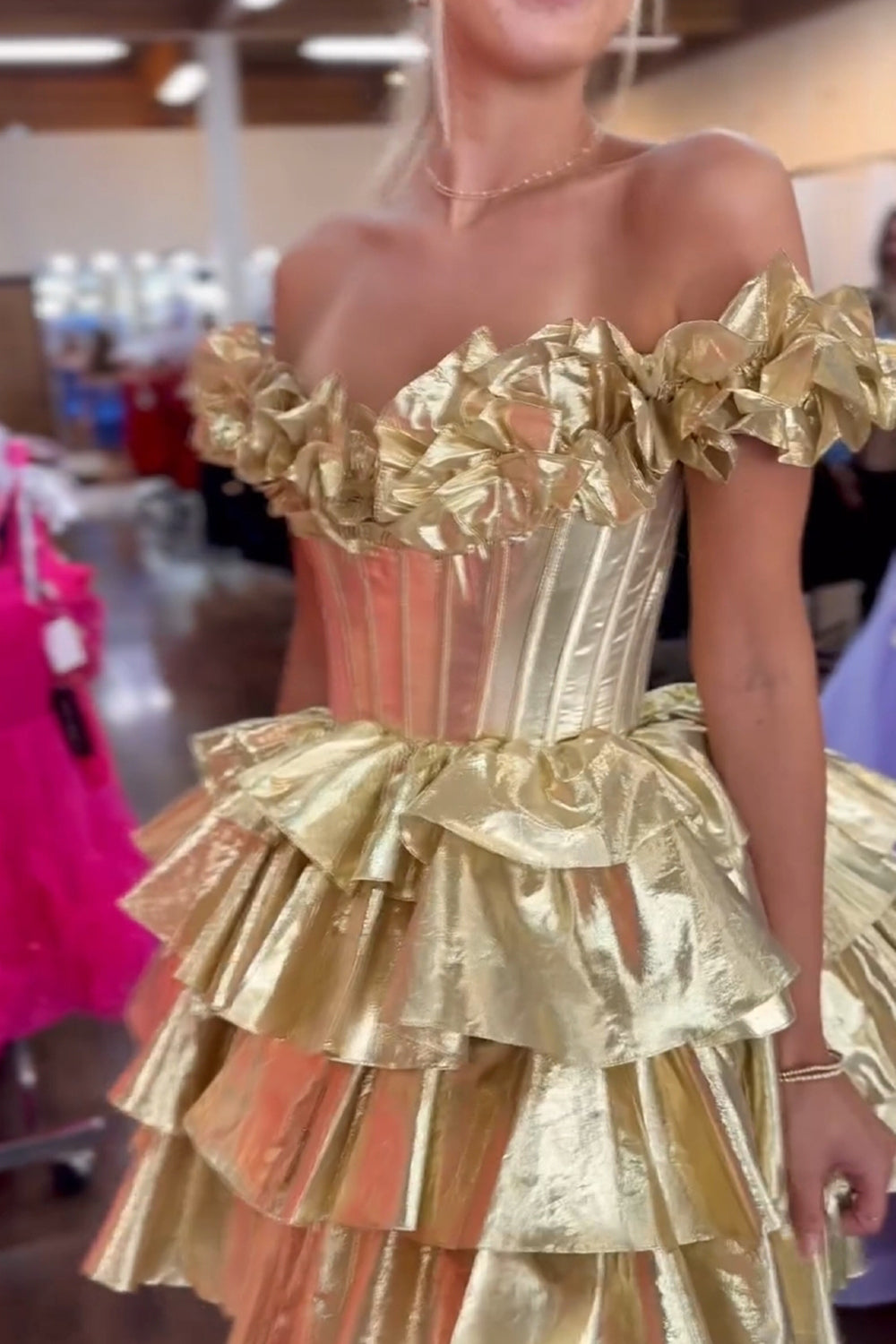 Yellow Homecoming Dresses Off The Shoulder Corset Short Cocktail Dresses With Ruffles