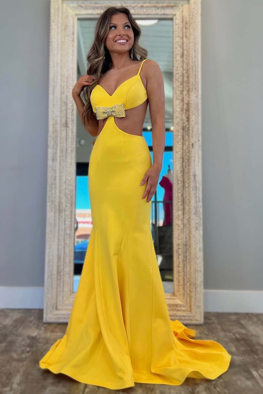 Black Prom Dress Mermaid Backless Long Sheath Formal Dress With Bow