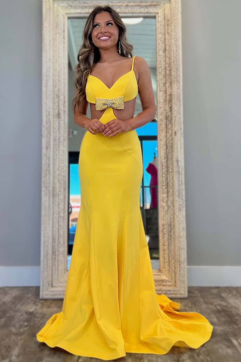 Black Prom Dress Mermaid Backless Long Sheath Formal Dress With Bow
