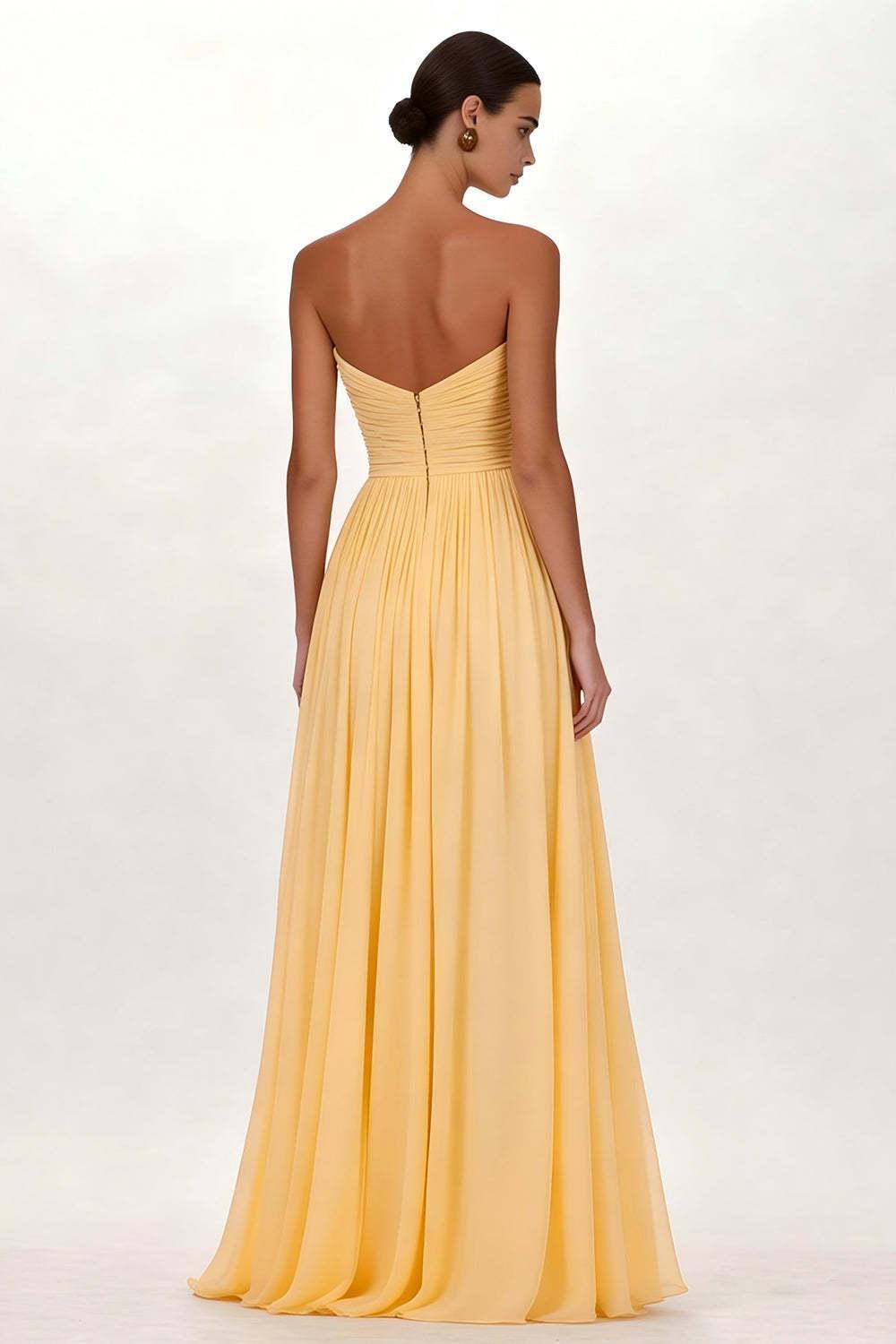 Suzhoufashion Yellow Pleated Sweetheart A Line Long Chiffon Prom Dress