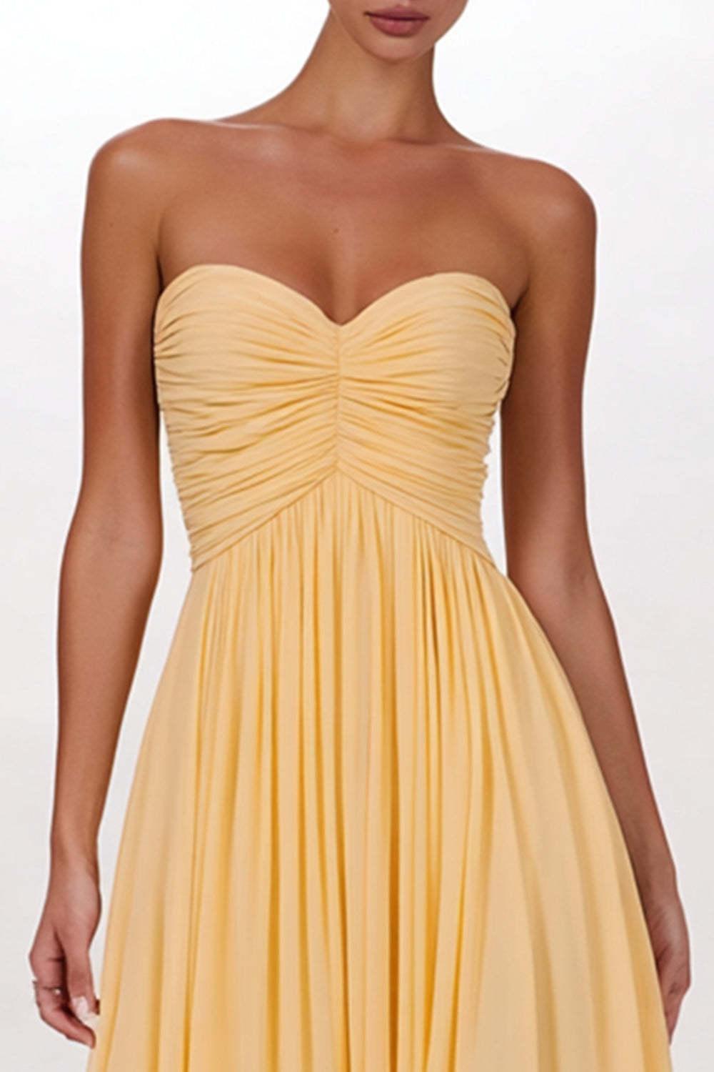 Suzhoufashion Yellow Pleated Sweetheart A Line Long Chiffon Prom Dress