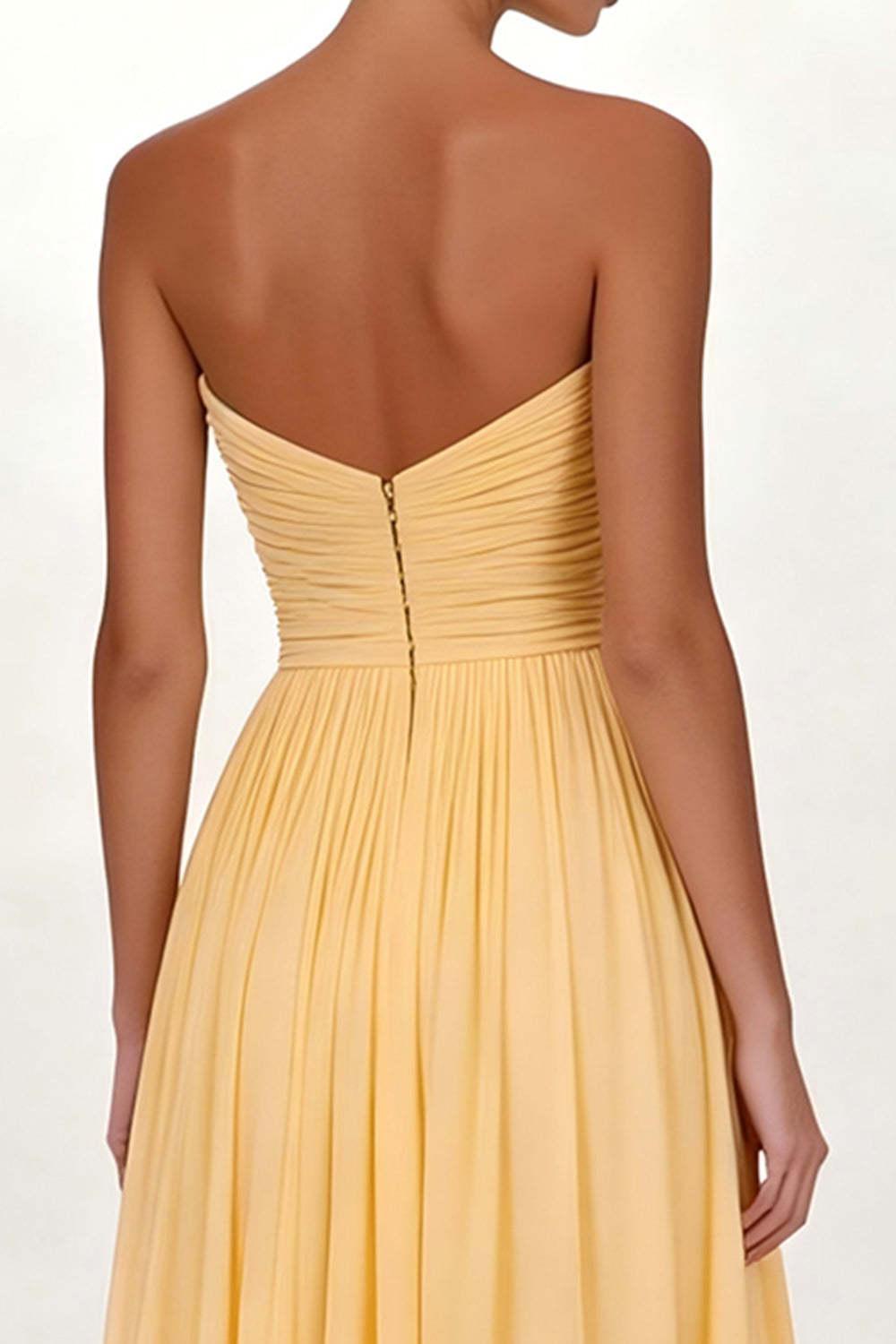 Suzhoufashion Yellow Pleated Sweetheart A Line Long Chiffon Prom Dress