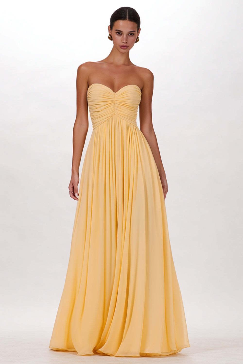 Suzhoufashion Yellow Pleated Sweetheart A Line Long Chiffon Prom Dress