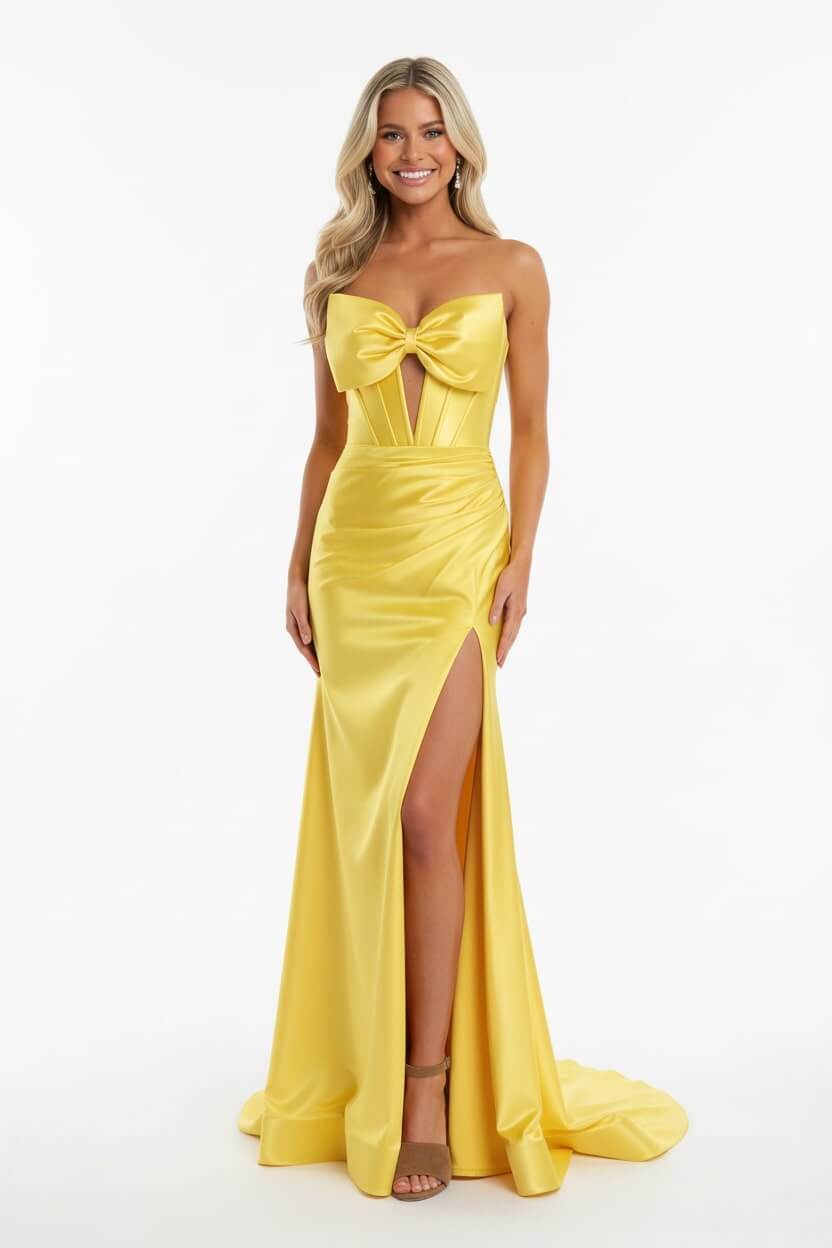 Corset Red Prom Dress Satin Sweetheart Formal Dress With Slit