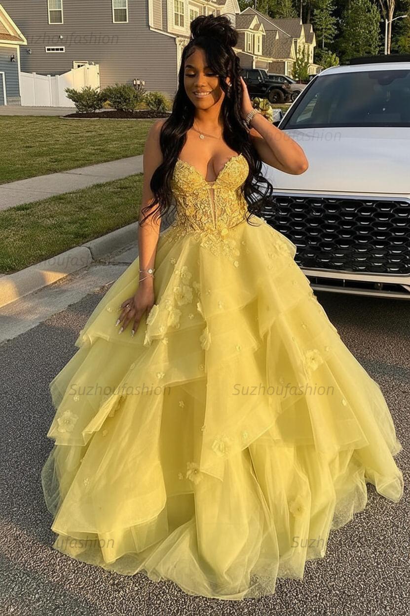Sage Prom Dress Floral Tiered Ruffles A-Line Sweetheart Corset Long Formal Dress