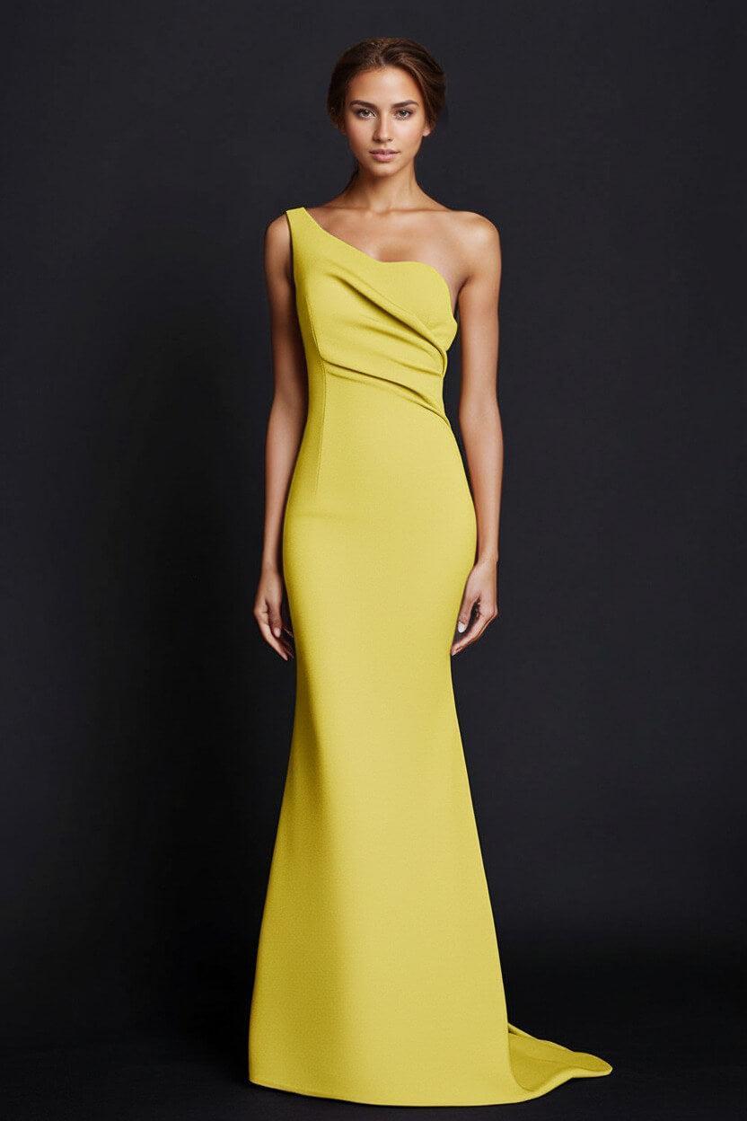 One Shoulder Khaki Wedding Guest Dress Mermaid Long Formal Dress