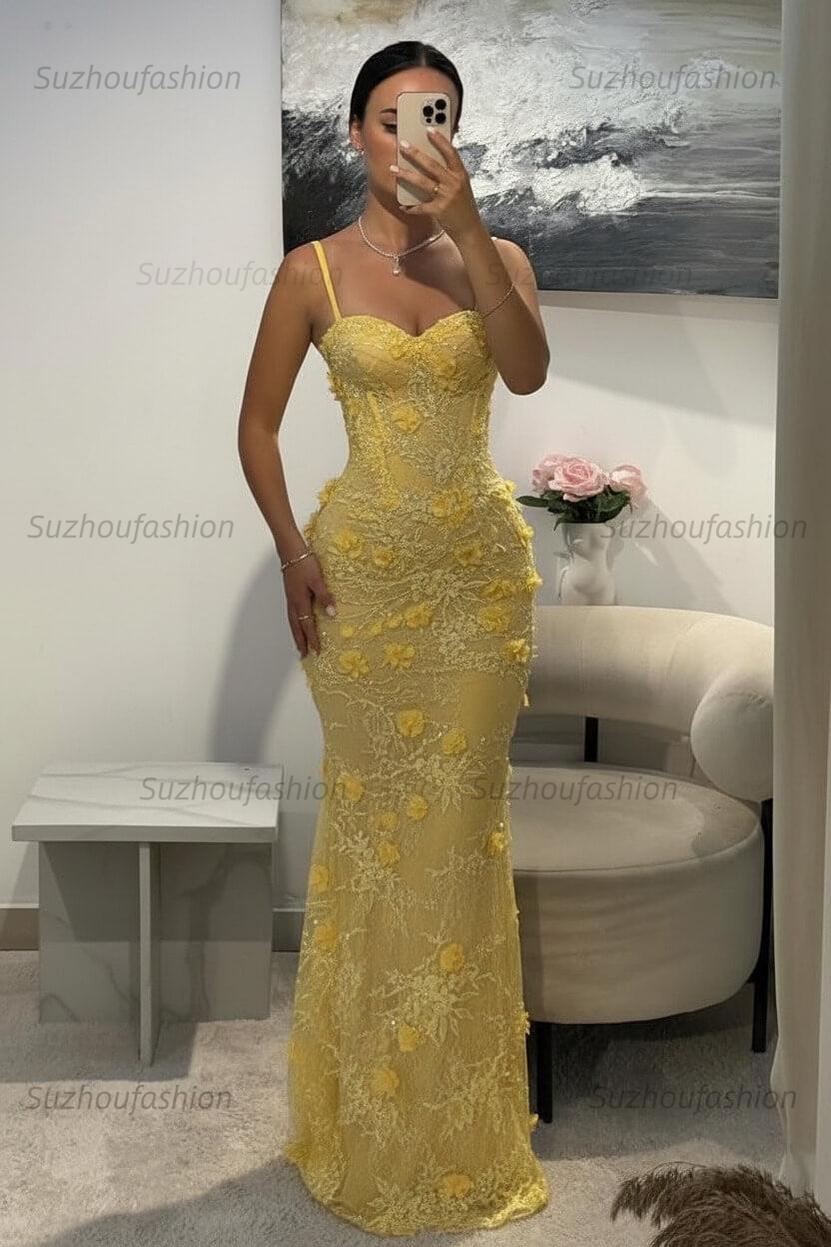 Suzhoufashion Light Blue 3D Floral Lace Beaded Mermaid Prom Dress With Illusion Corset Bodice Formal Evening Gown