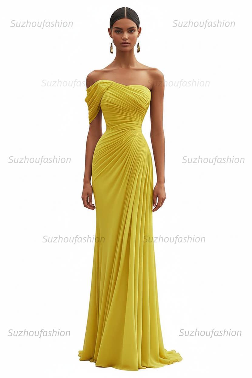 One Shoulder Ruched Mermaid Dark Green Wedding Guest Dress Long Formal Dress