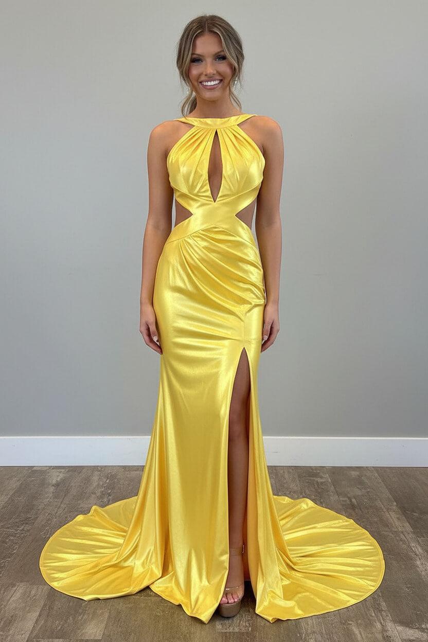 Suzhoufashion Stylish Fuchsia Metallic Mermaid Prom Dress With Slit And Open Back Formal Evening Gown