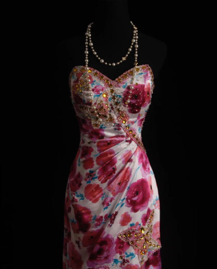 Charming Strapless Satin Floral Beaded Mermaid Long Birthday Prom Dress Evening Dress - View 2 | VelvetHem