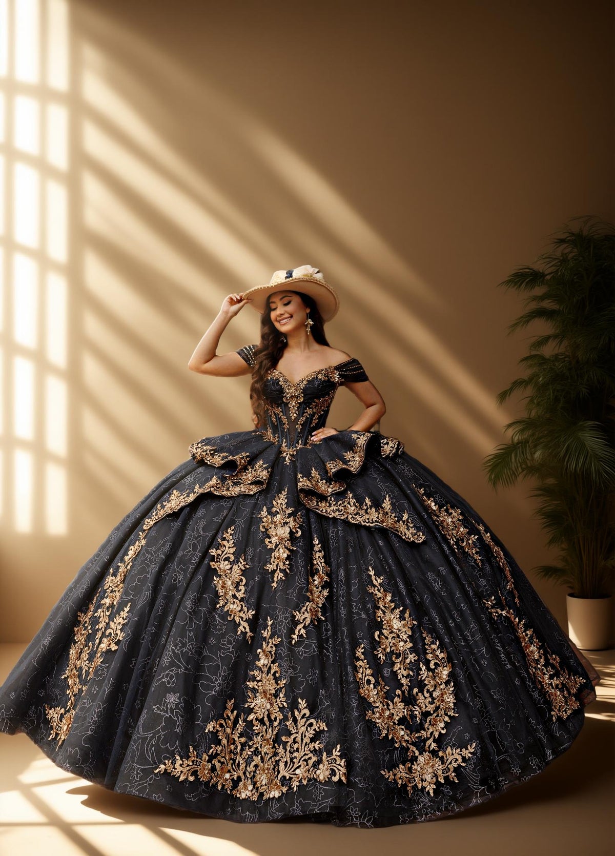 Off Shoulder Layered Skirt Beaded Quinceanera Ball Gown (ZD17566)