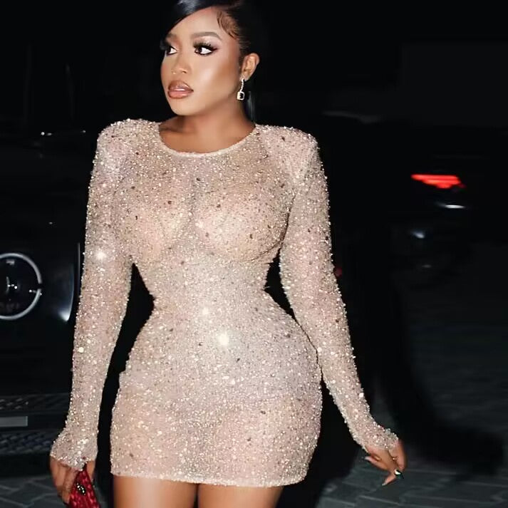 Sexy Long Sleeves Bodycon Dress Sparkly Homecoming Dress Y6402 - VelvetHem