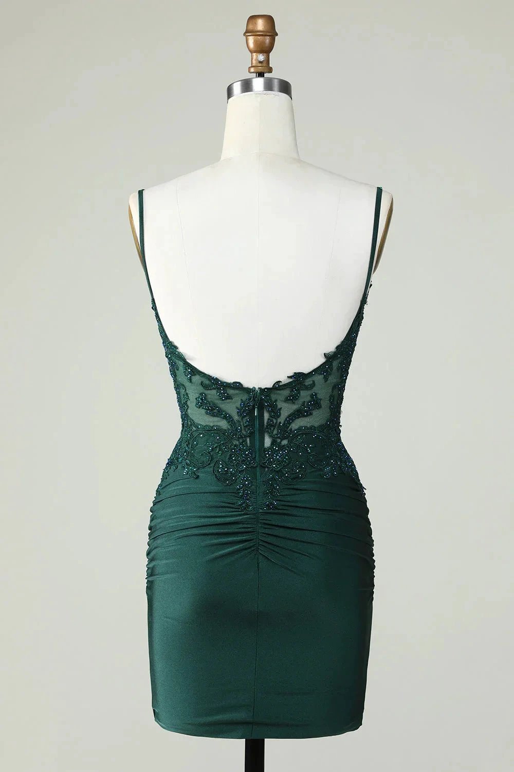 Bodycon Dark Green Spaghetti Straps Corset Homecoming Dress with Beading (ZD11541)